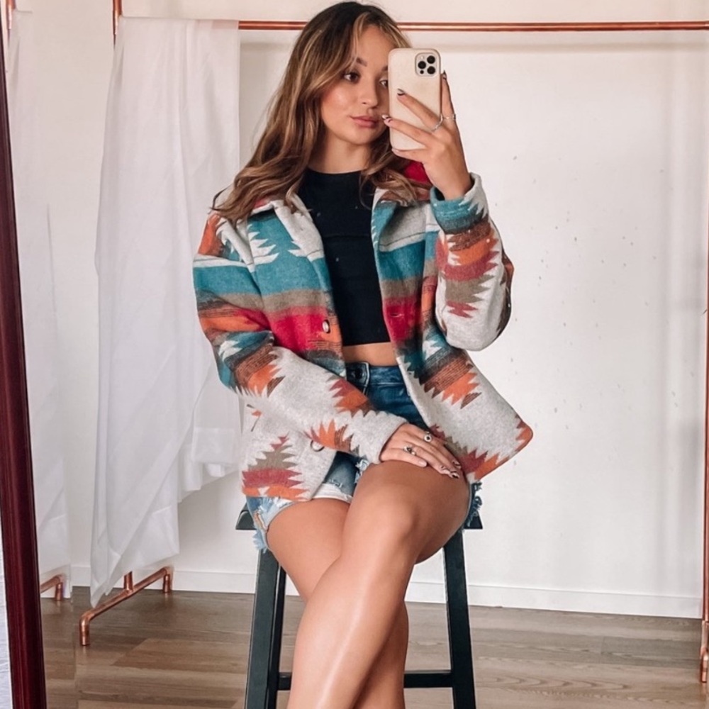 Last L New Soft Comfy Bohemian Aztec Southwest Sedona Pattern lightweight Jacket - Picture 3 of 16